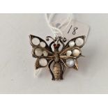 A pretty butterfly brooch with moonstone set wings indistinctly signed