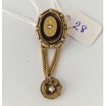 A Victorian pin brooch with diamonds and pearls 15ct gold 5.2 gms