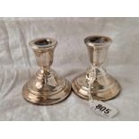 A pair of piano candlesticks, 3" high, Birmingham 1968