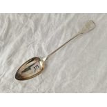 A George III basting spoon, fiddle pattern, 11.5" long, London 1813 by SH