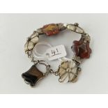 A Victorian silver and polished stone bracelet 6 inches