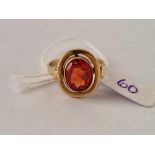 A high carat gold ring set with Hessonite garnet size O 3.6 gms