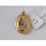 9ct hallmarked locket with enamelled butterfly to the front