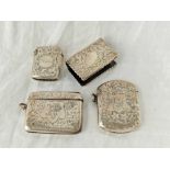 Three more vesta cases and a match box holder, Birmingham 1905 etc