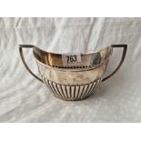 An oval half fluted sugar basin, 5.5" over handle, Sheffield 1893 by WG,JL, 90g