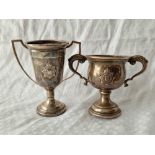 Two military cups each with two handles and applied insignia for the East Surrey Reg, Birmingham