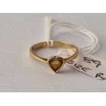 A citrine heart shaped ring 9ct size R 1.9 gms