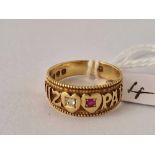 A DIAMOND AND RUBY MIZPAH RING, 18ct, size Q, 5g