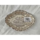 A shaped oval pin dish embossed with Cherubs, 5" wide, Birmingham 1904, 44g