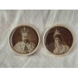 A small pair of 1902 Coronation frames with portrait of Edward VII and Queen Mary, 2.5" diameter,