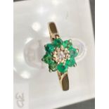A fine emerald and diamond cluster ring 9ct size S 2.2 gms