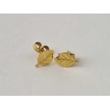 Pair of small leaf 9ct studs