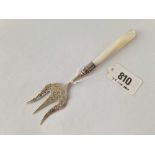 A silver mounted bread fork with MOP handle, Sheffield 1907 by WW
