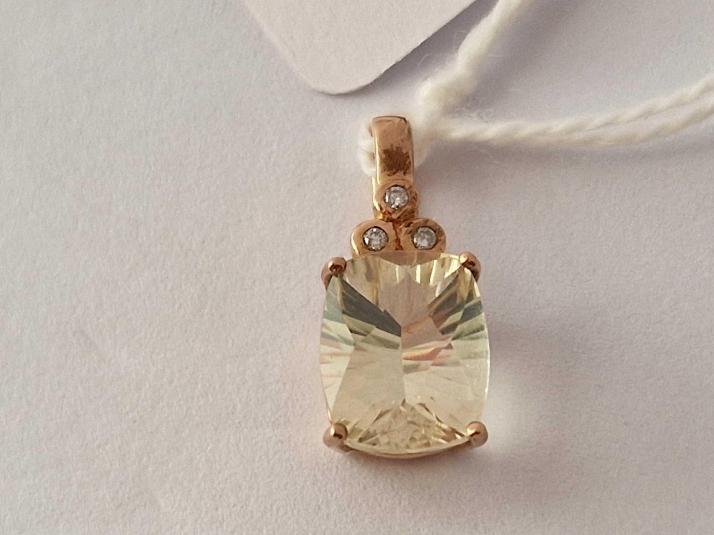 A rose gold three stone diamond and large stone pendant - Image 2 of 4