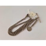 A silver double albert chain and coin fob 1910 16 inch 48 gms