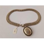 A Victorian silver collar and locket 16 inch