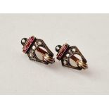 A pair of art deco gold ruby and rose diamond silver set earrings