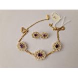 A GEORGIAN SEED PEARL AND AMETHYST AND GOLD NECKLACE AND BROOCH SET 16 INCH BOXED