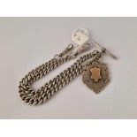 A silver double albert chain and fob 14 inch 1916 59 gms