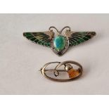 CHARLES HORNER two silver brooches including enamel scrab