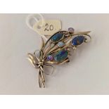 A vintage silver spray brooch set with opal doublets