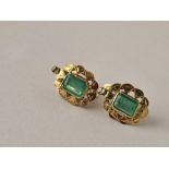 Emerald & diamond gold mounted earrings with stud & clip fitting