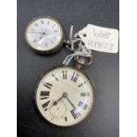 A silver pocket watch and fob watch