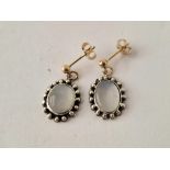 Antique moonstone drop earrings in silver with gold stud fittings