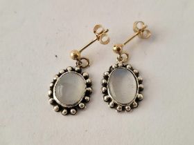 Antique moonstone drop earrings in silver with gold stud fittings