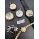 A bag containing silver fob watch one other and four various wrist watches