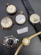 A bag containing silver fob watch one other and four various wrist watches