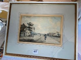 THOMAS HEARNE 'Figures outside a Country Pub', 7" x 10", inscribed on frame