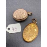 Two antique gold fronted engraved pendants