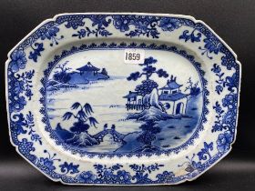 A Nankin oblong dish with river landscape 14 inches wide