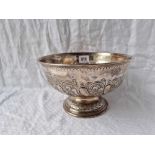 A rose bowl with embossed body and on spreading foot, 8” diameter, Sheffield 1906 by JD&S, 360 g.