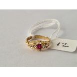 Antique 18ct gold ruby ring with rose diamond shoulders, hallmarked Birmingham 1910, size i