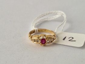 Antique 18ct gold ruby ring with rose diamond shoulders, hallmarked Birmingham 1910, size i