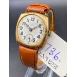 A GENTS ROLCO WRIST WATCH ON LEATHER STRAP WITH SECONDS DIAL 9CT NO GLASS