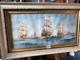 A J Lower, 1926 Drake’s Ships of the Coast, 9.5 x 19.5 inch, signed and inscribed