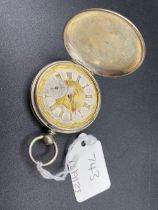 A engraved ship scene nickel pocket watch