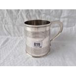 A good quality Victorian pint mug with reeded bands and crest, 4.25” high, London 1888 by JA JA,