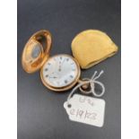 A GOOD GENTS HALF HUNTER POCKET WATCH SECONDS DIAL 9CT DUST COVER 9CT W/O 88.7 INC.