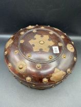 A large Middle Eastern box and cover with brass mounts, hinged interior 12 inches
