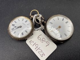 Two ladies silver fob watches