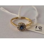 Antique Edwardian 18ct & plat (marked in shank) sapphire & diamond cluster ring, size M