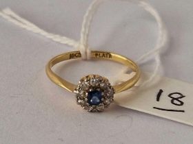 Antique Edwardian 18ct & plat (marked in shank) sapphire & diamond cluster ring, size M