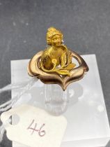 A antique BUDDHIST goddess shrine pendant brooch on gold frame