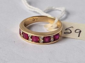 A ruby and diamond five stone ring 14ct gold size N 4.2 gms