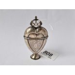 An early 19th Century Scandinavian heart shaped marriage box, 3” high by NA