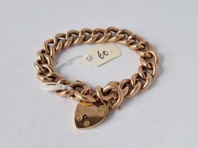 A EDWARDIAN LARGE ROSE GOLD CURB BRACELET WITH PADLOCK CLASP 7 INCH 19 GMS